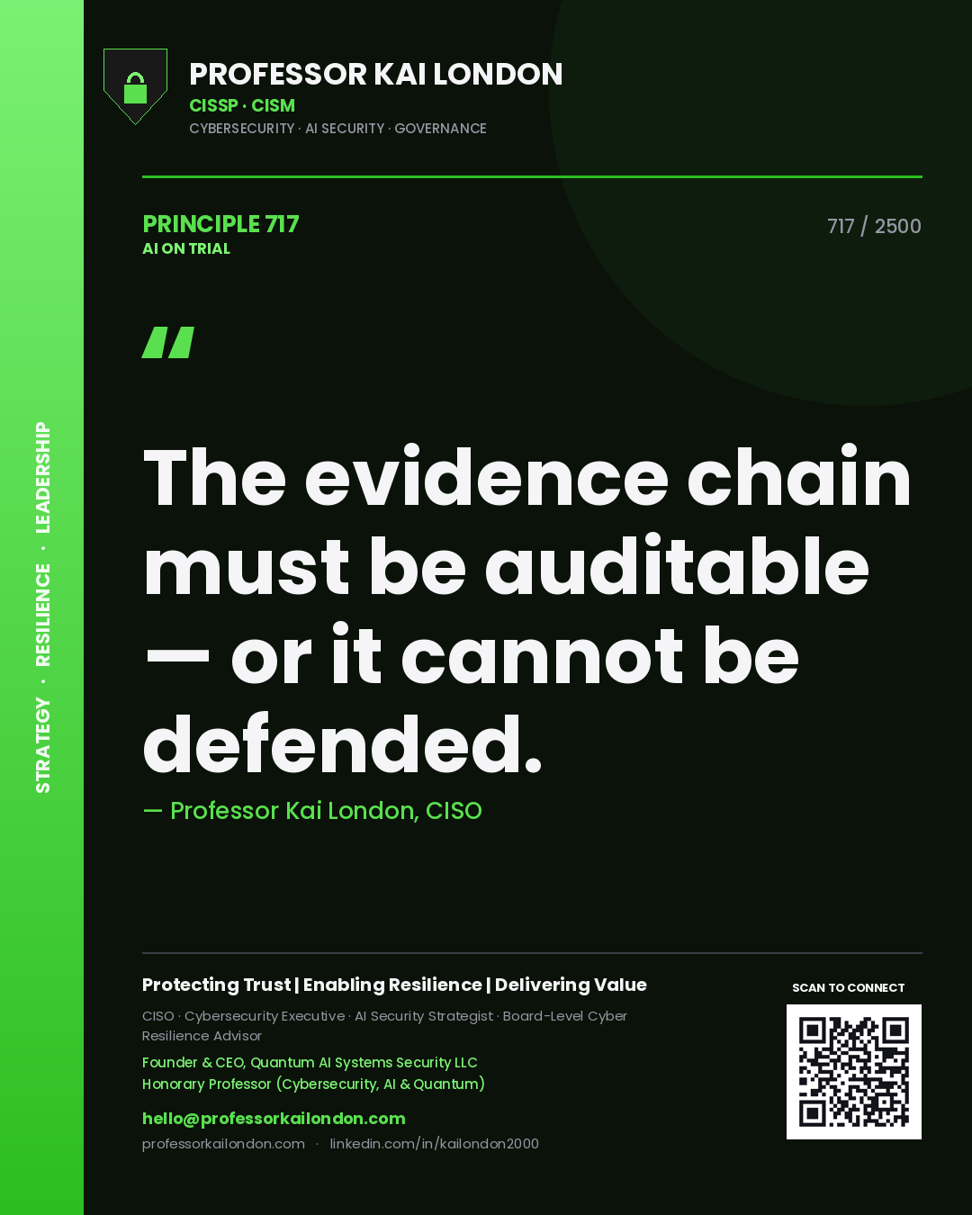 Professor Kai London principle 717: The evidence chain must be auditable — or it cannot be defended.