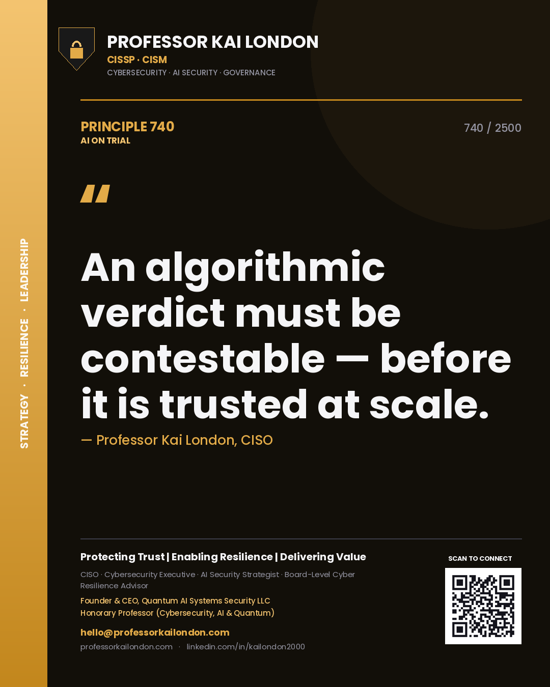 Professor Kai London principle 740: An algorithmic verdict must be contestable — before it is trusted at scale.