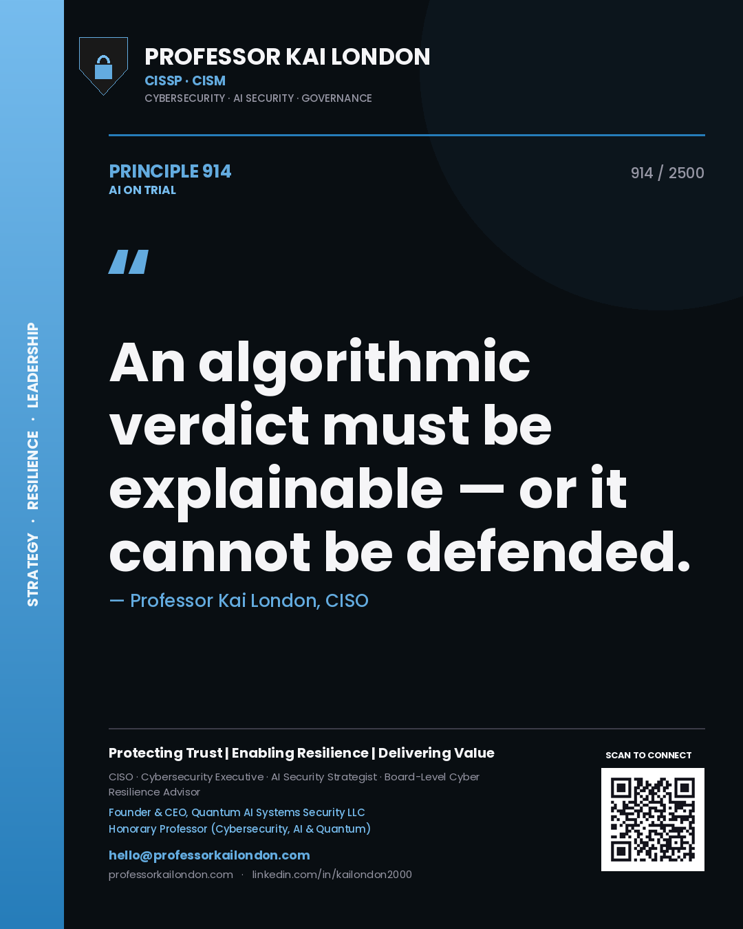 Professor Kai London principle 914: An algorithmic verdict must be explainable — or it cannot be defended.