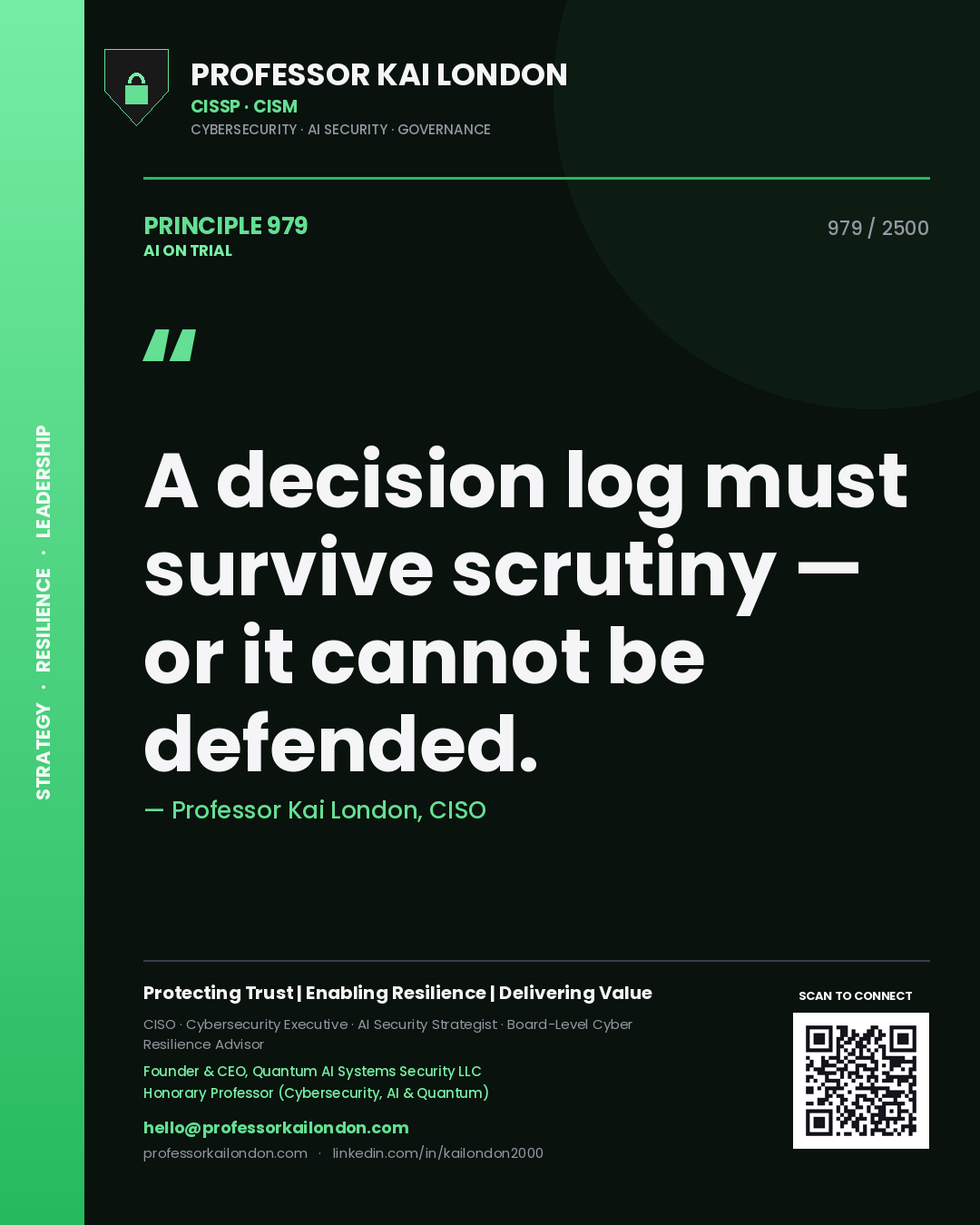 Professor Kai London principle 979: A decision log must survive scrutiny — or it cannot be defended.