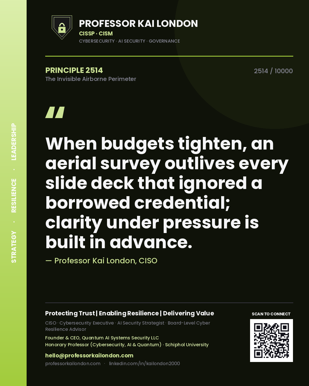 Professor Kai London principle 2514: When budgets tighten, an aerial survey outlives every slide deck that ignored a borrowed credential; clarity under pressure is built in advance.