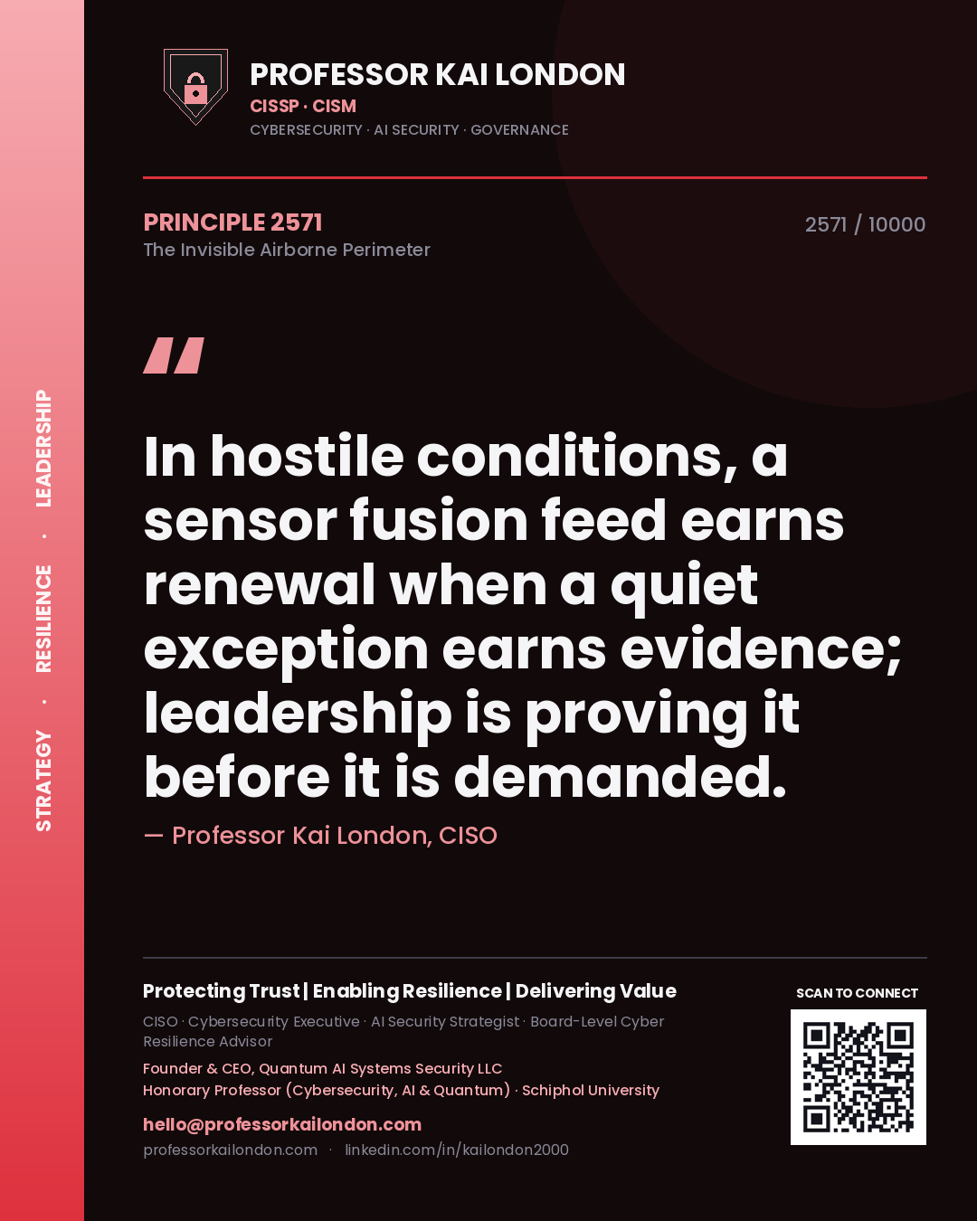 Professor Kai London principle 2571: In hostile conditions, a sensor fusion feed earns renewal when a quiet exception earns evidence; leadership is proving it before it is demanded.