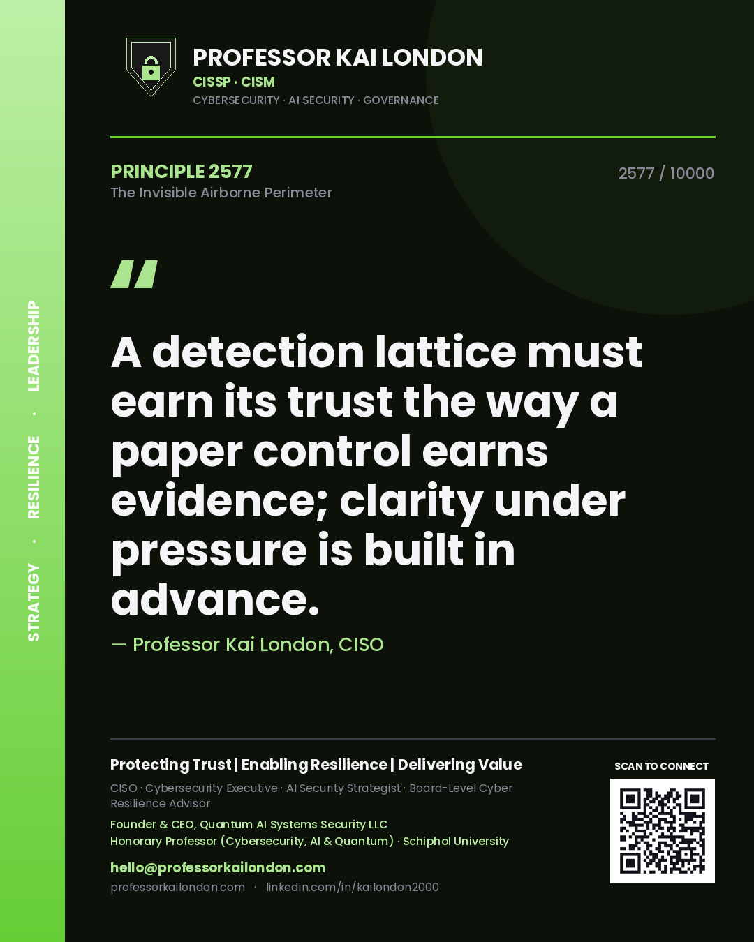 Professor Kai London principle 2577: A detection lattice must earn its trust the way a paper control earns evidence; clarity under pressure is built in advance.
