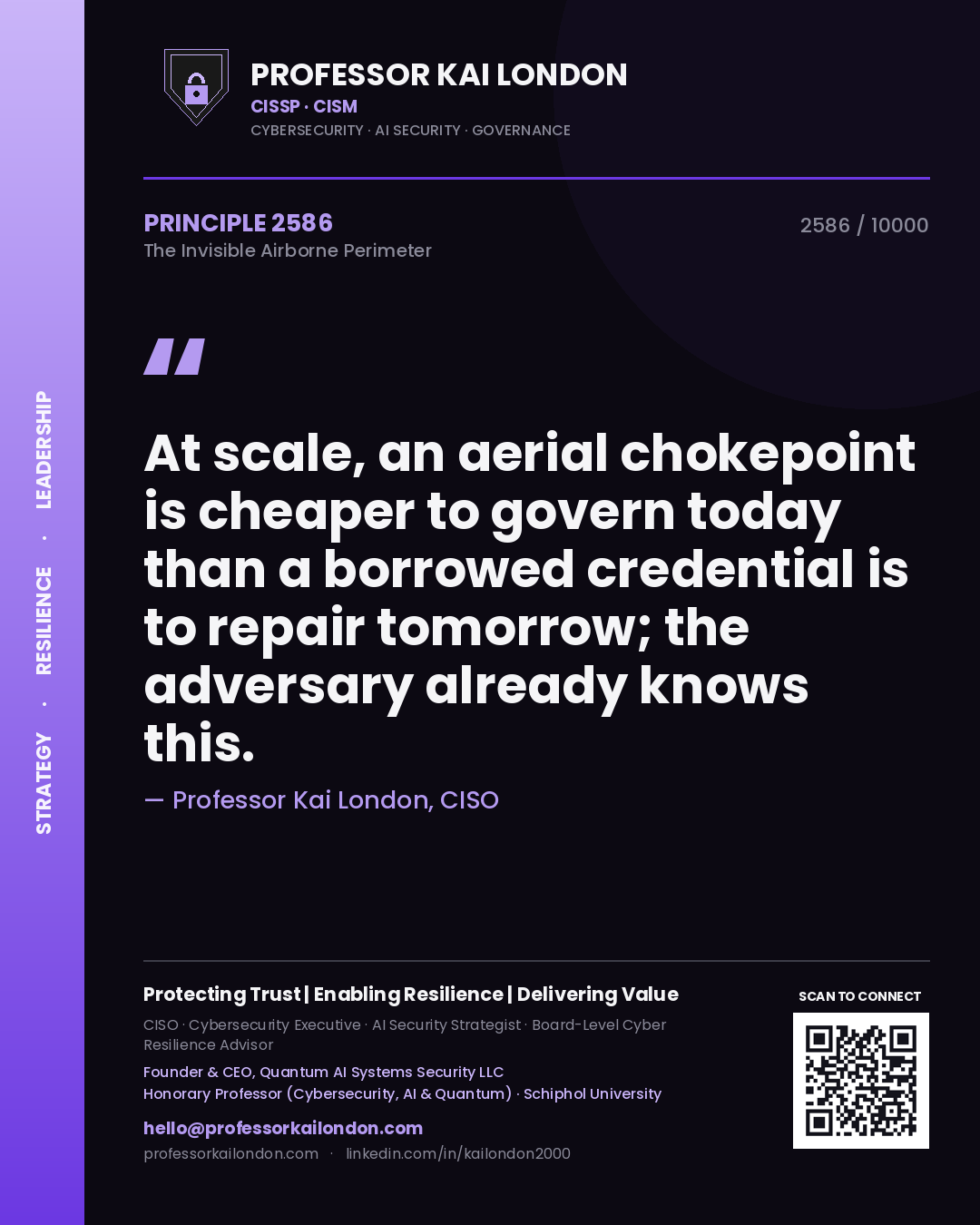 Professor Kai London principle 2586: At scale, an aerial chokepoint is cheaper to govern today than a borrowed credential is to repair tomorrow; the adversary already knows this.