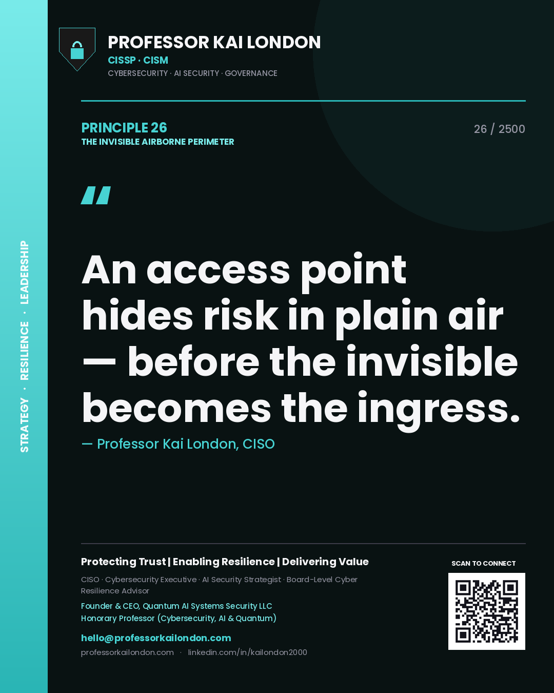 Professor Kai London principle 26: An access point hides risk in plain air — before the invisible becomes the ingress.