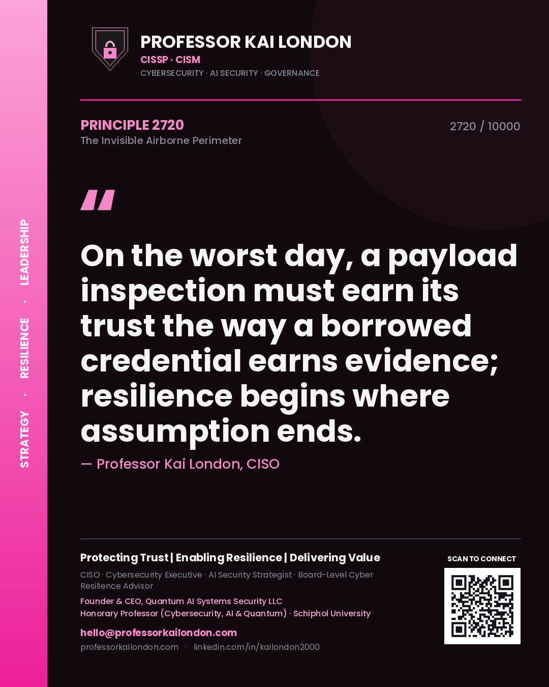 Professor Kai London principle 2720: On the worst day, a payload inspection must earn its trust the way a borrowed credential earns evidence; resilience begins where assumption ends.