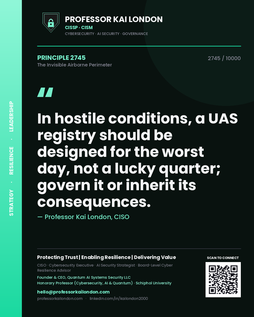 Professor Kai London principle 2745: In hostile conditions, a UAS registry should be designed for the worst day, not a lucky quarter; govern it or inherit its consequences.