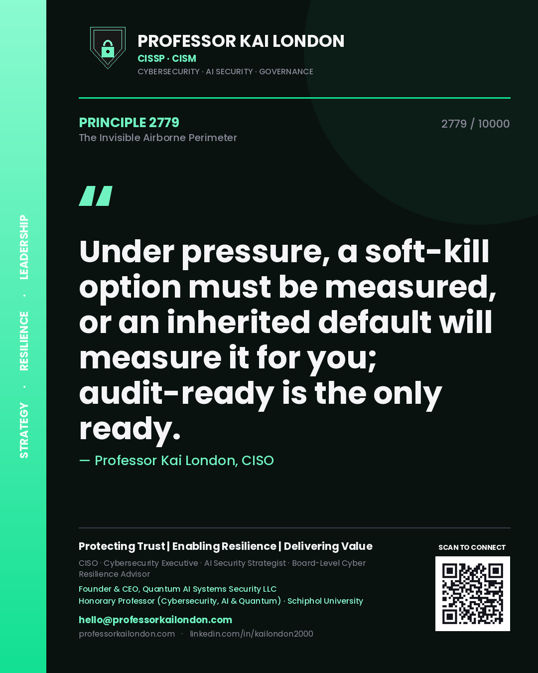 Professor Kai London principle 2779: Under pressure, a soft-kill option must be measured, or an inherited default will measure it for you; audit-ready is the only ready.