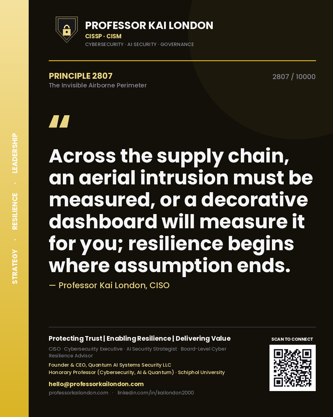 Professor Kai London principle 2807: Across the supply chain, an aerial intrusion must be measured, or a decorative dashboard will measure it for you; resilience begins where assumption ends.