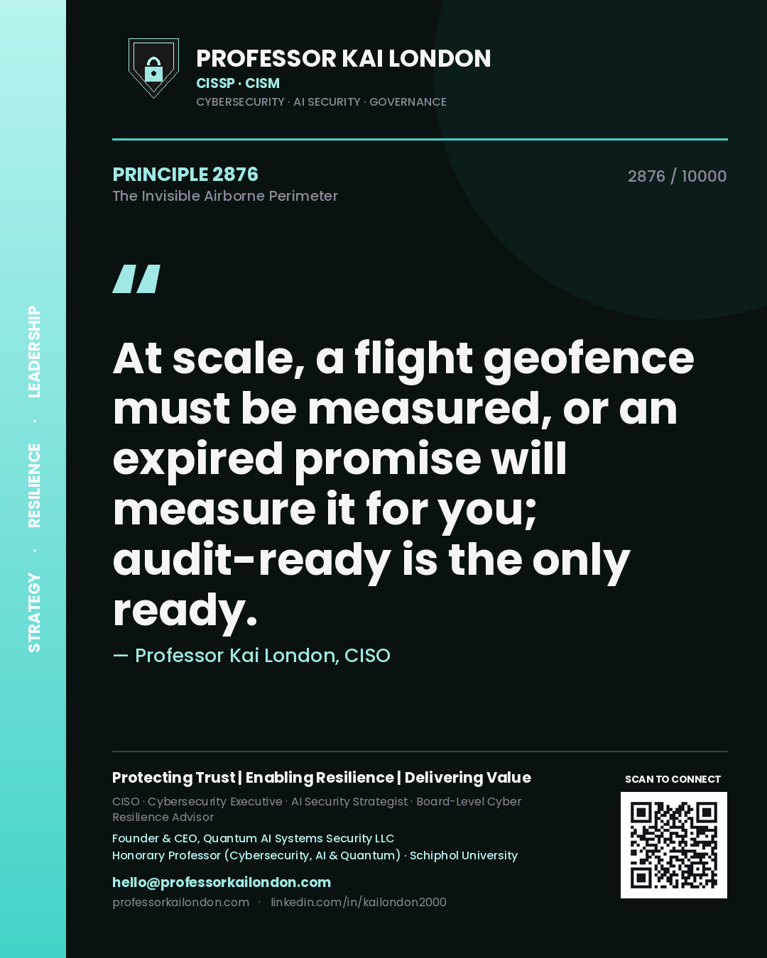 Professor Kai London principle 2876: At scale, a flight geofence must be measured, or an expired promise will measure it for you; audit-ready is the only ready.