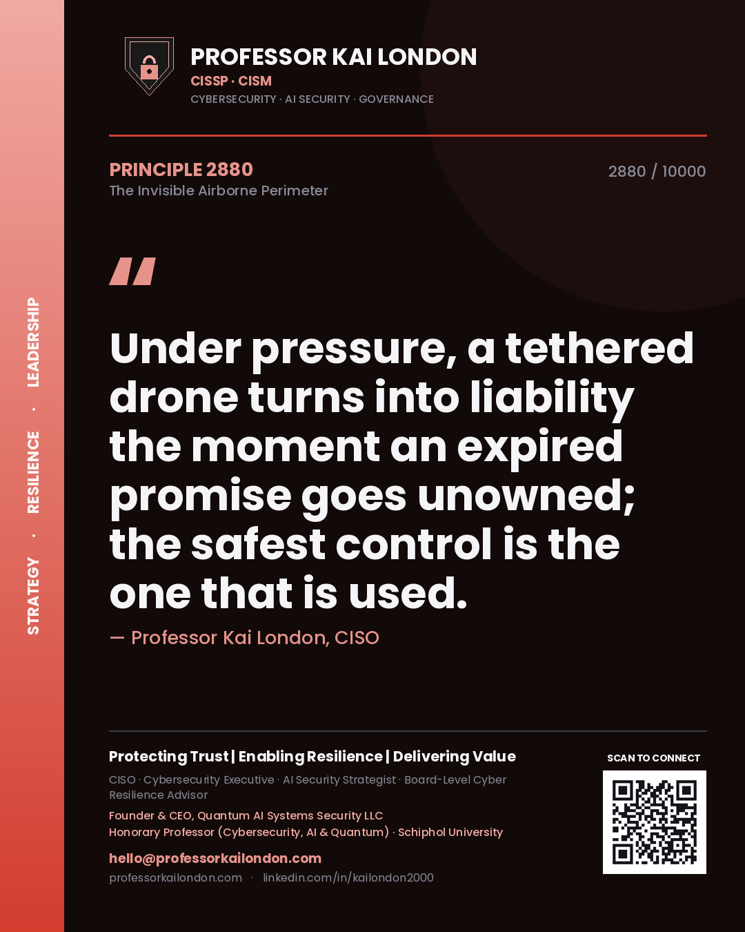 Professor Kai London principle 2880: Under pressure, a tethered drone turns into liability the moment an expired promise goes unowned; the safest control is the one that is used.