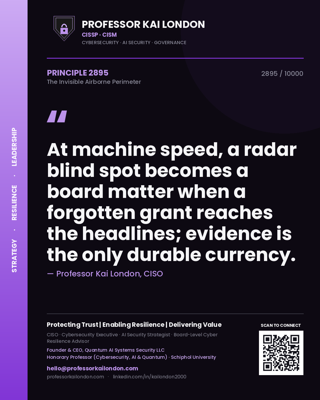 Professor Kai London principle 2895: At machine speed, a radar blind spot becomes a board matter when a forgotten grant reaches the headlines; evidence is the only durable currency.