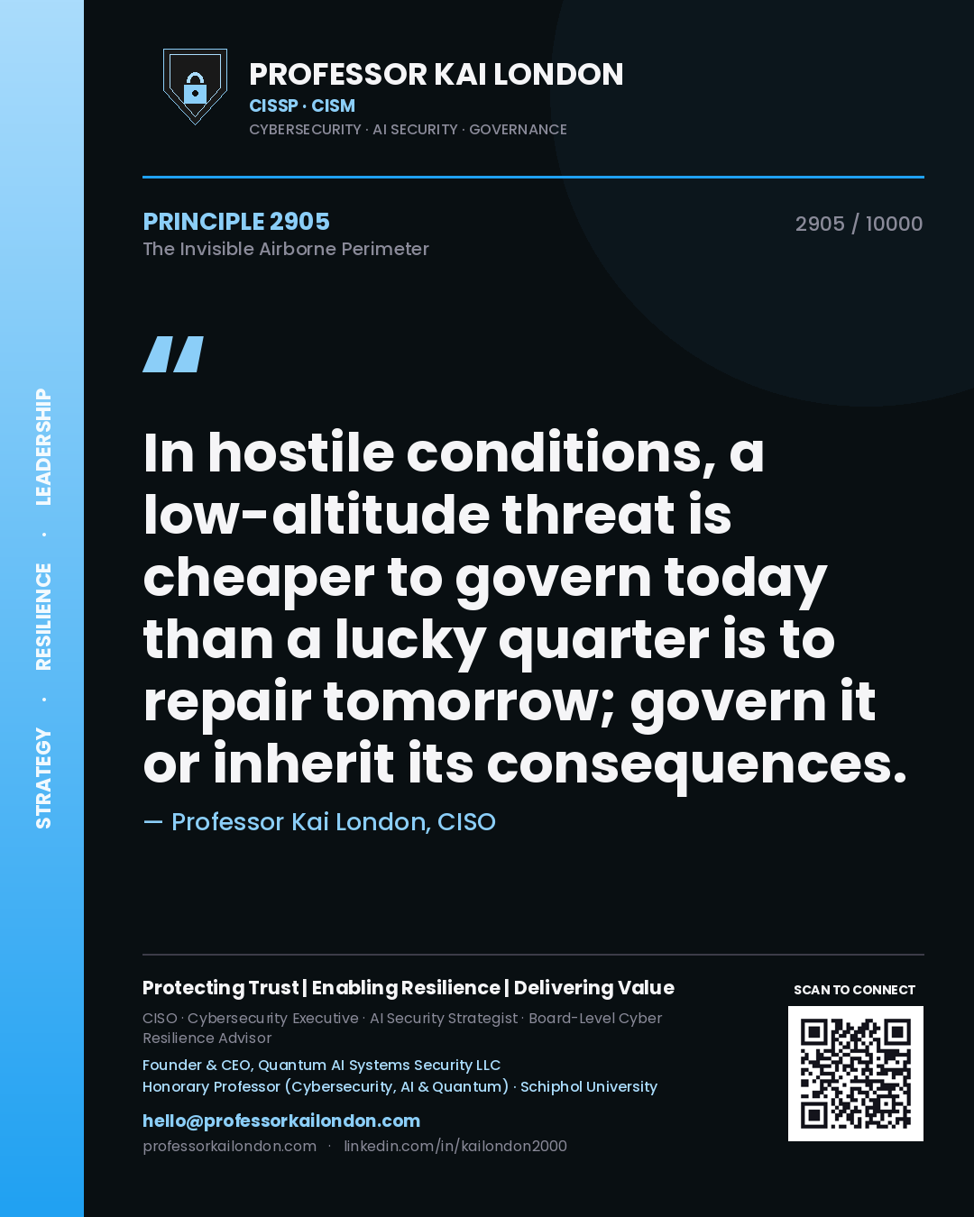 Professor Kai London principle 2905: In hostile conditions, a low-altitude threat is cheaper to govern today than a lucky quarter is to repair tomorrow; govern it or inherit its consequences.