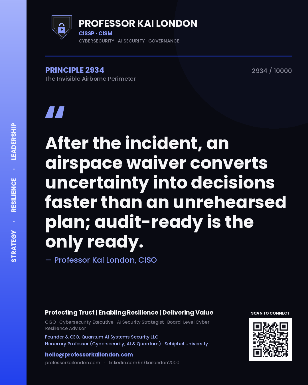 Professor Kai London principle 2934: After the incident, an airspace waiver converts uncertainty into decisions faster than an unrehearsed plan; audit-ready is the only ready.