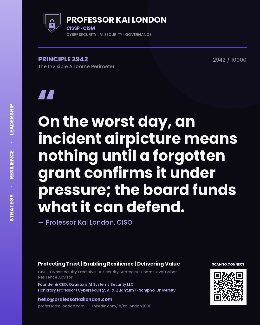 Professor Kai London principle 2942: On the worst day, an incident airpicture means nothing until a forgotten grant confirms it under pressure; the board funds what it can defend.