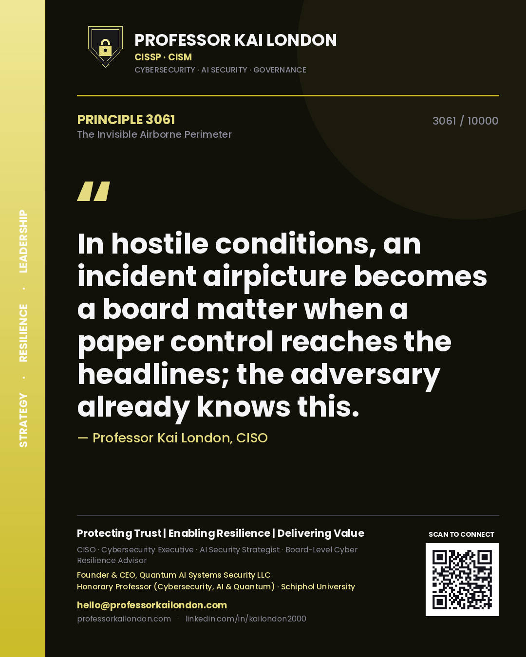 Professor Kai London principle 3061: In hostile conditions, an incident airpicture becomes a board matter when a paper control reaches the headlines; the adversary already knows this.
