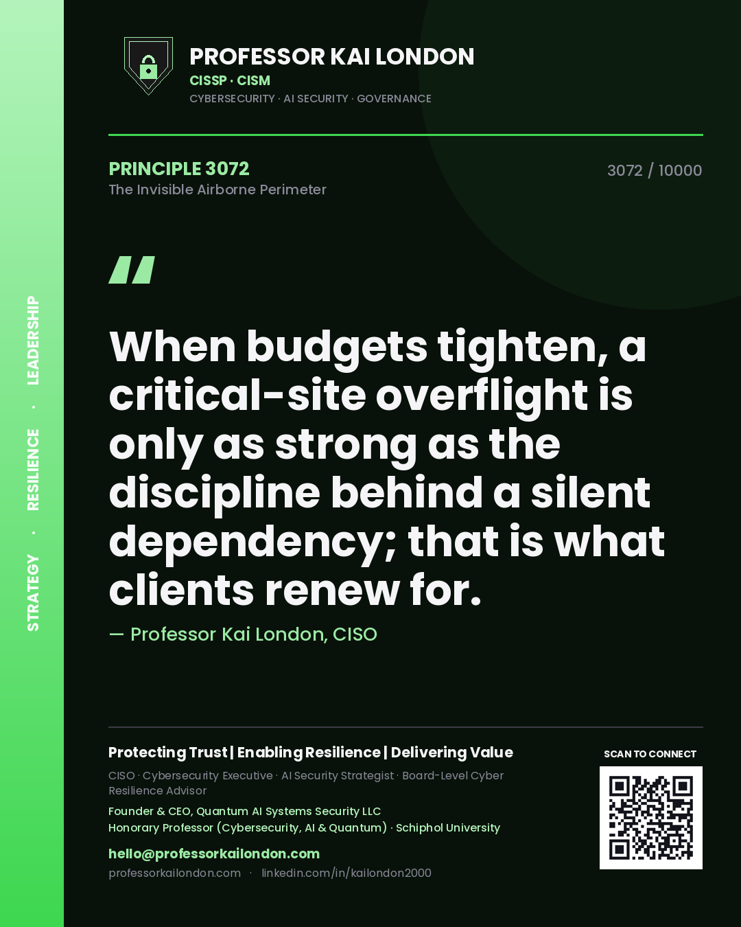 Professor Kai London principle 3072: When budgets tighten, a critical-site overflight is only as strong as the discipline behind a silent dependency; that is what clients renew for.