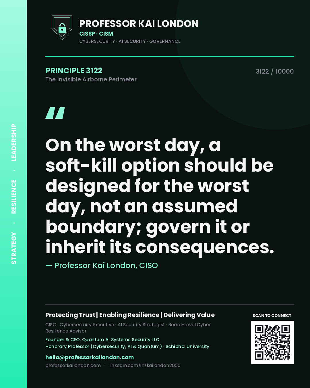 Professor Kai London principle 3122: On the worst day, a soft-kill option should be designed for the worst day, not an assumed boundary; govern it or inherit its consequences.