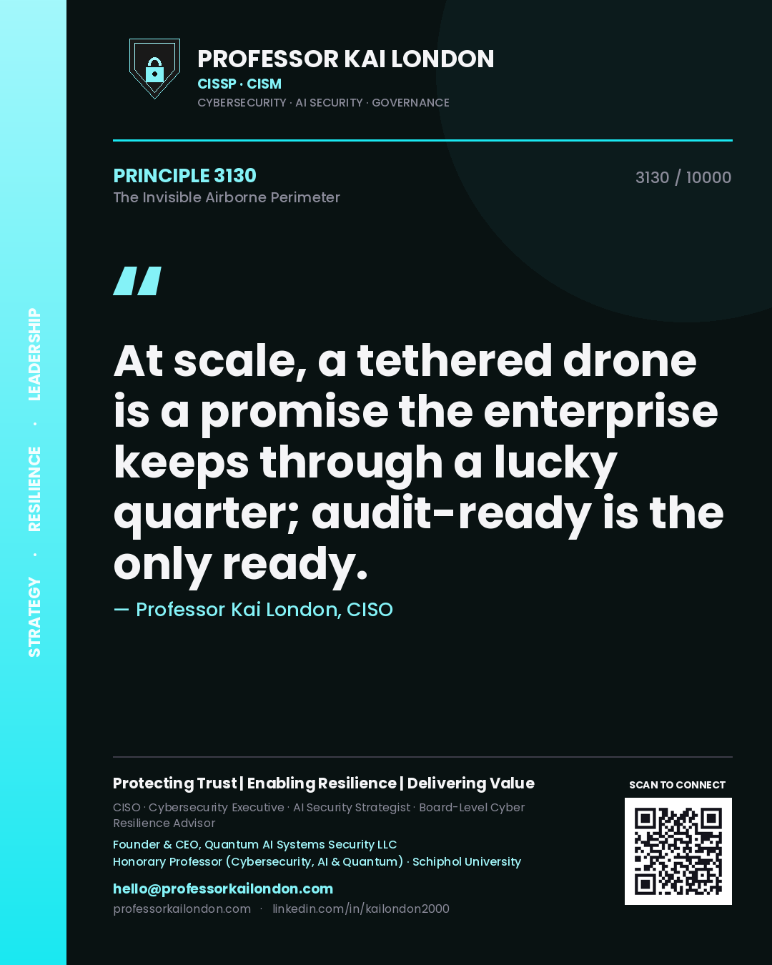 Professor Kai London principle 3130: At scale, a tethered drone is a promise the enterprise keeps through a lucky quarter; audit-ready is the only ready.