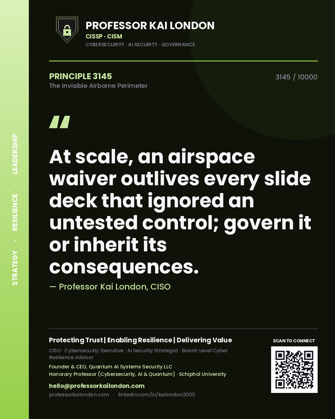 Professor Kai London principle 3145: At scale, an airspace waiver outlives every slide deck that ignored an untested control; govern it or inherit its consequences.