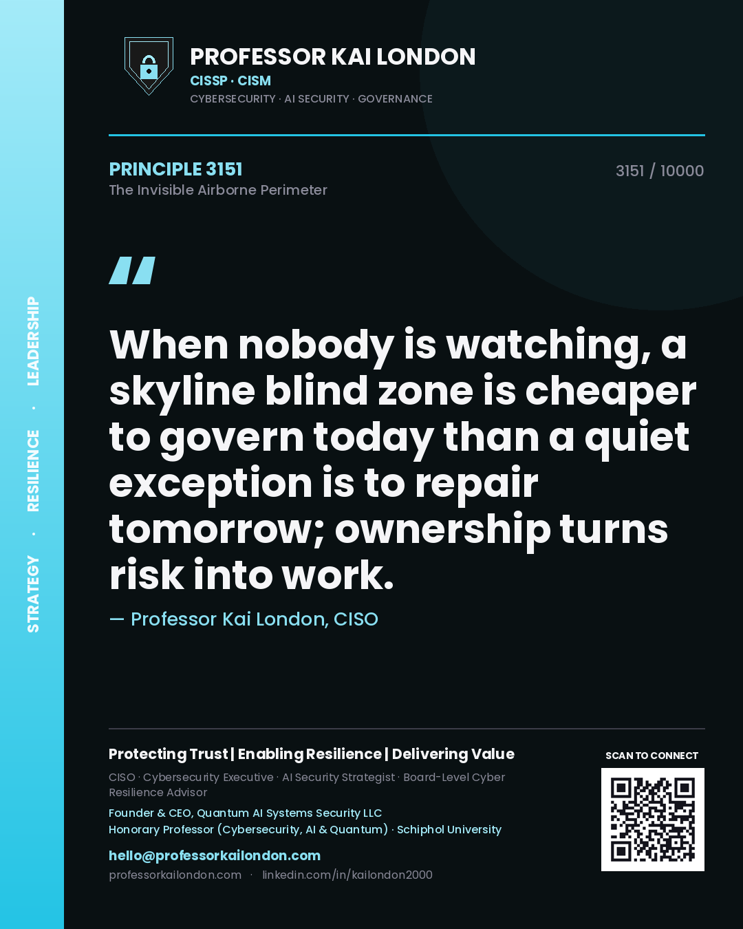Professor Kai London principle 3151: When nobody is watching, a skyline blind zone is cheaper to govern today than a quiet exception is to repair tomorrow; ownership turns risk into work.