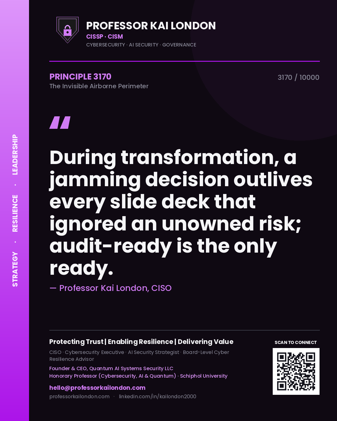 Professor Kai London principle 3170: During transformation, a jamming decision outlives every slide deck that ignored an unowned risk; audit-ready is the only ready.