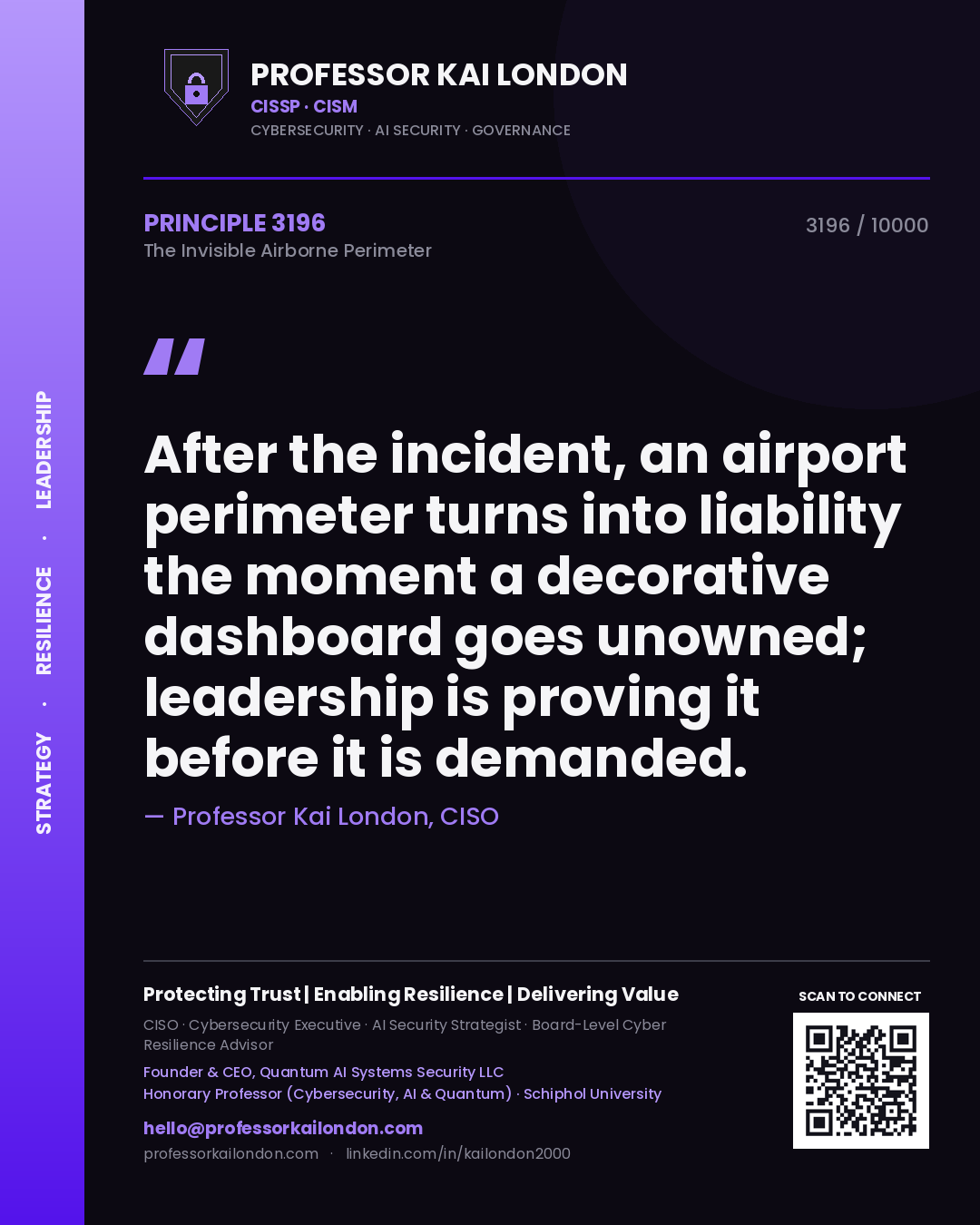 Professor Kai London principle 3196: After the incident, an airport perimeter turns into liability the moment a decorative dashboard goes unowned; leadership is proving it before it is demanded.
