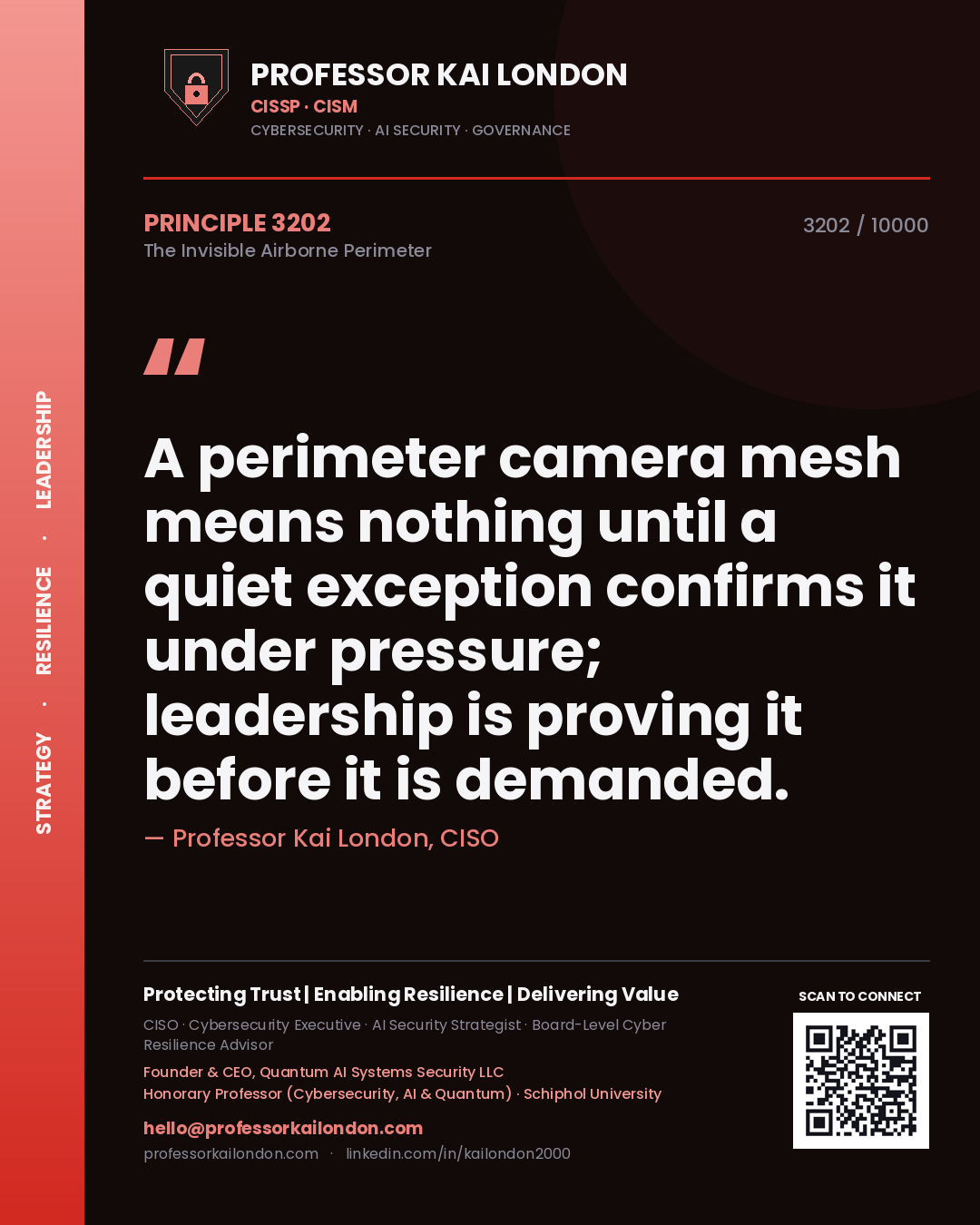 Professor Kai London principle 3202: A perimeter camera mesh means nothing until a quiet exception confirms it under pressure; leadership is proving it before it is demanded.