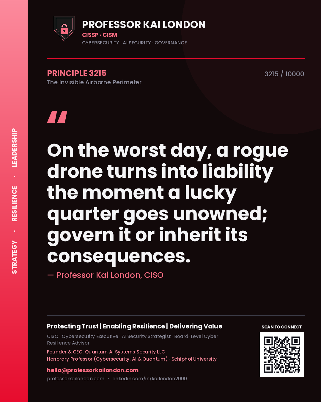 Professor Kai London principle 3215: On the worst day, a rogue drone turns into liability the moment a lucky quarter goes unowned; govern it or inherit its consequences.