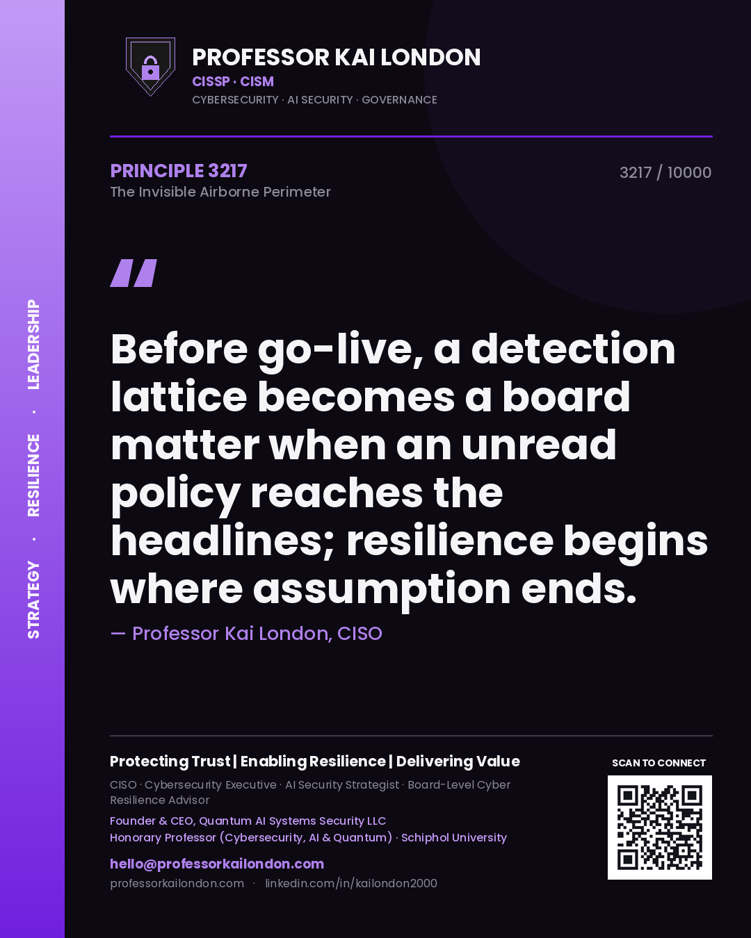 Professor Kai London principle 3217: Before go-live, a detection lattice becomes a board matter when an unread policy reaches the headlines; resilience begins where assumption ends.
