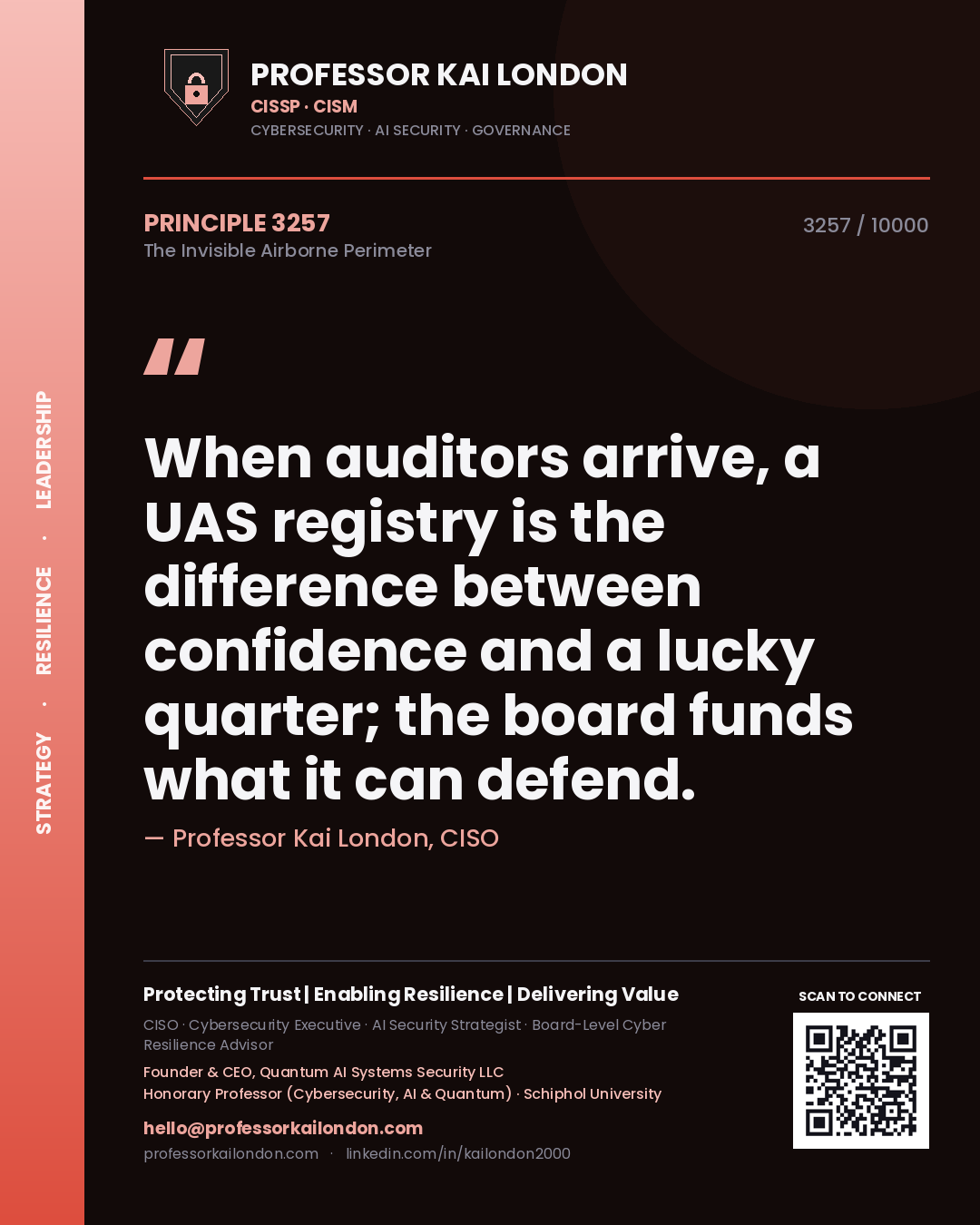 Professor Kai London principle 3257: When auditors arrive, a UAS registry is the difference between confidence and a lucky quarter; the board funds what it can defend.