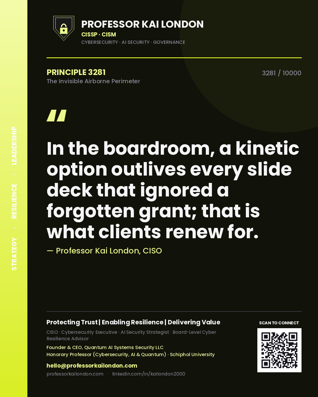 Professor Kai London principle 3281: In the boardroom, a kinetic option outlives every slide deck that ignored a forgotten grant; that is what clients renew for.