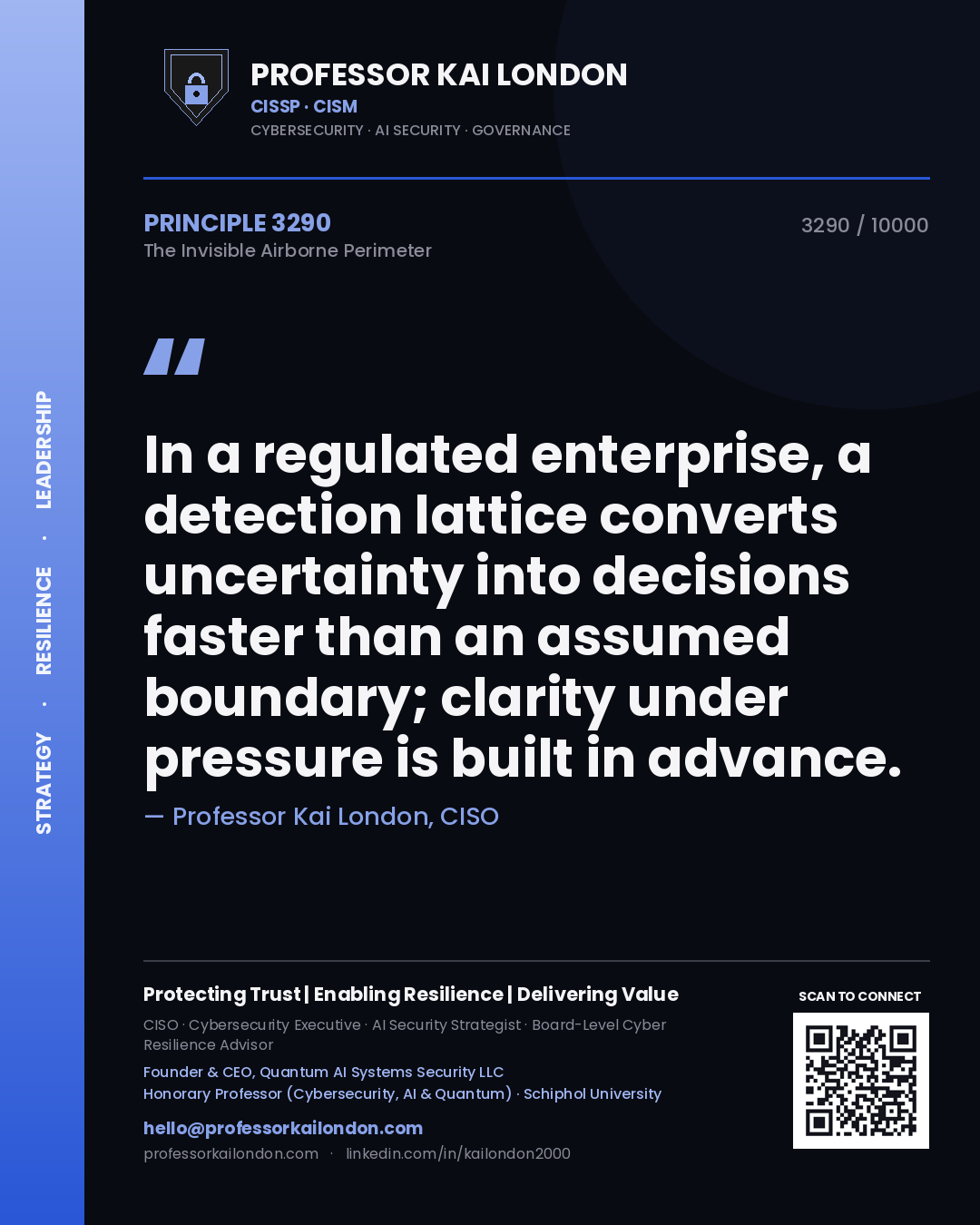 Professor Kai London principle 3290: In a regulated enterprise, a detection lattice converts uncertainty into decisions faster than an assumed boundary; clarity under pressure is built in advance.