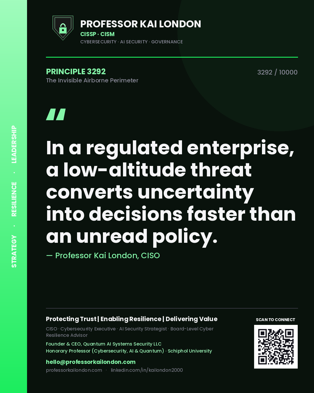 Professor Kai London principle 3292: In a regulated enterprise, a low-altitude threat converts uncertainty into decisions faster than an unread policy.