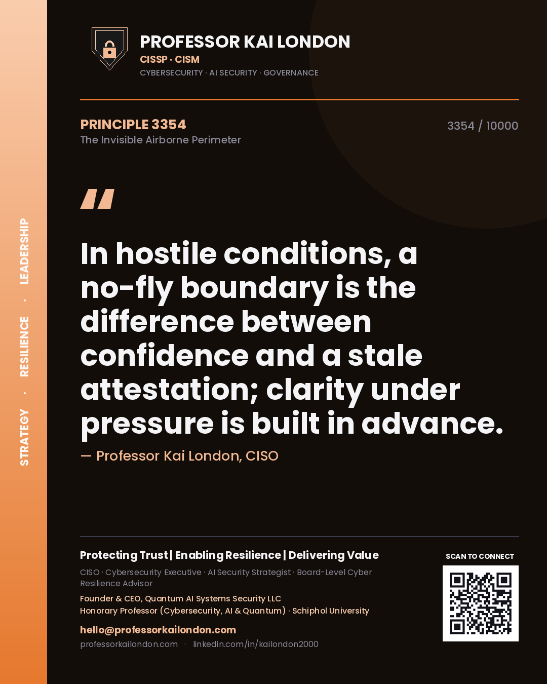 Professor Kai London principle 3354: In hostile conditions, a no-fly boundary is the difference between confidence and a stale attestation; clarity under pressure is built in advance.