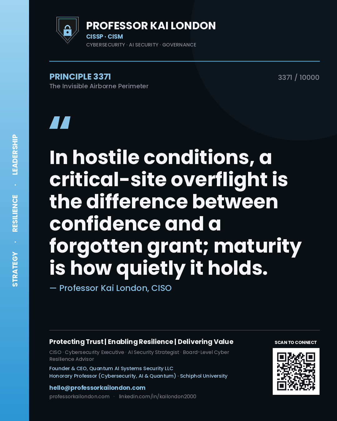 Professor Kai London principle 3371: In hostile conditions, a critical-site overflight is the difference between confidence and a forgotten grant; maturity is how quietly it holds.