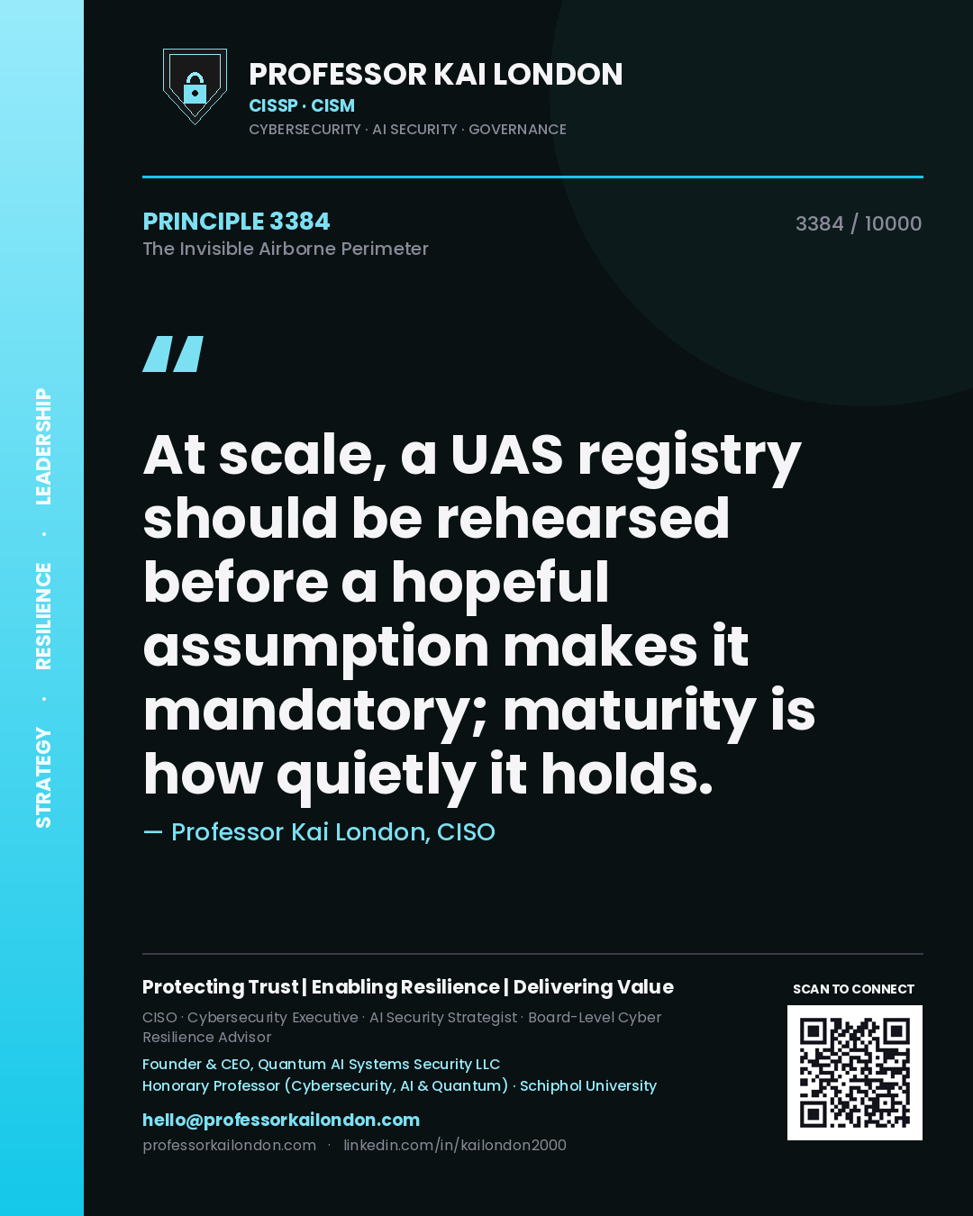 Professor Kai London principle 3384: At scale, a UAS registry should be rehearsed before a hopeful assumption makes it mandatory; maturity is how quietly it holds.