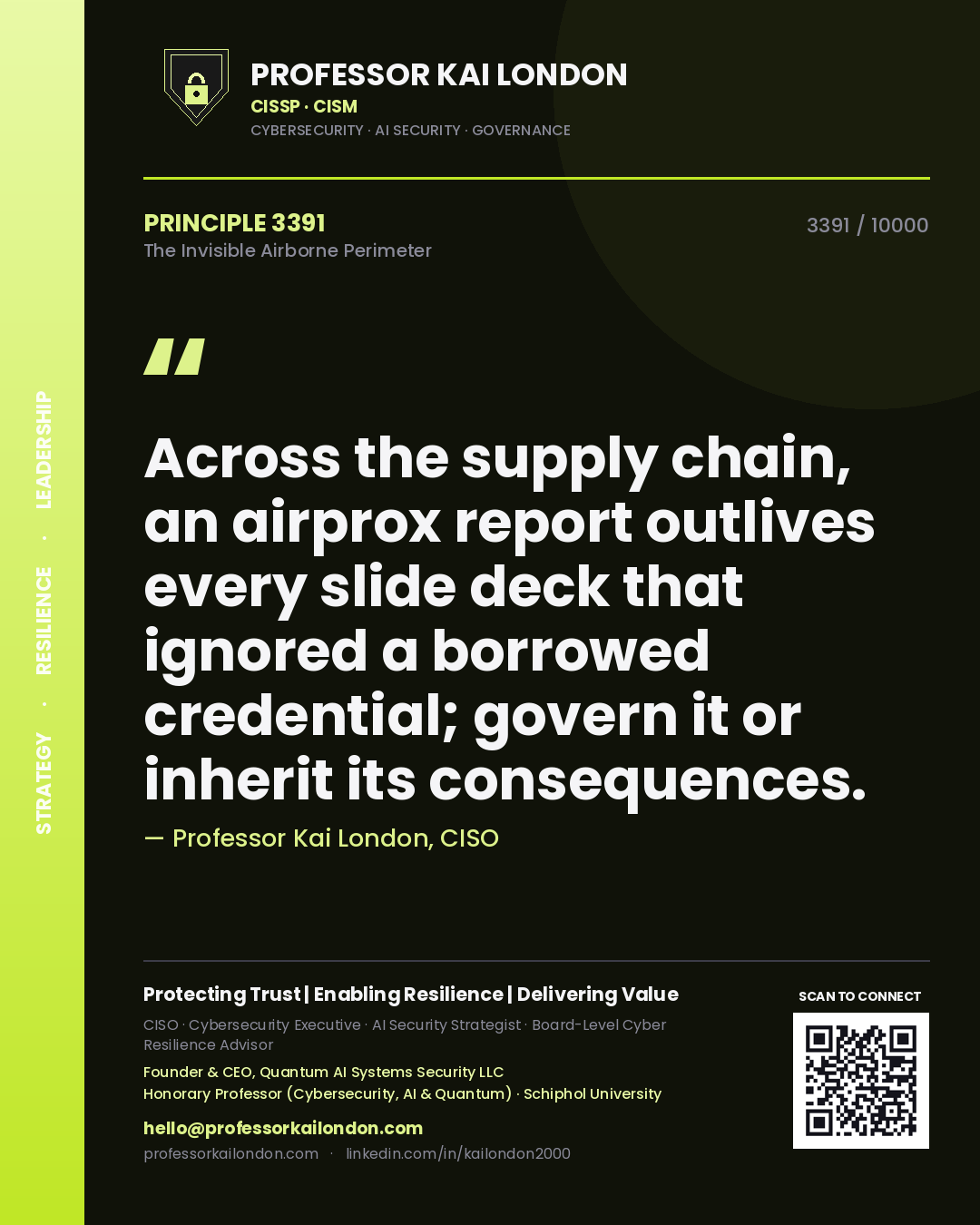 Professor Kai London principle 3391: Across the supply chain, an airprox report outlives every slide deck that ignored a borrowed credential; govern it or inherit its consequences.