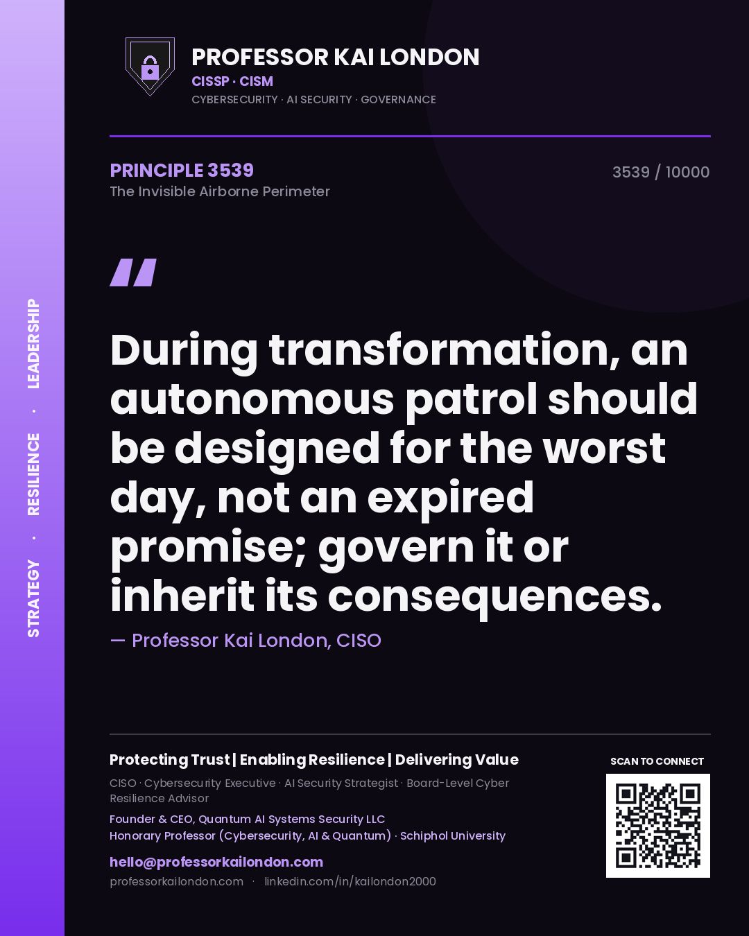 Professor Kai London principle 3539: During transformation, an autonomous patrol should be designed for the worst day, not an expired promise; govern it or inherit its consequences.