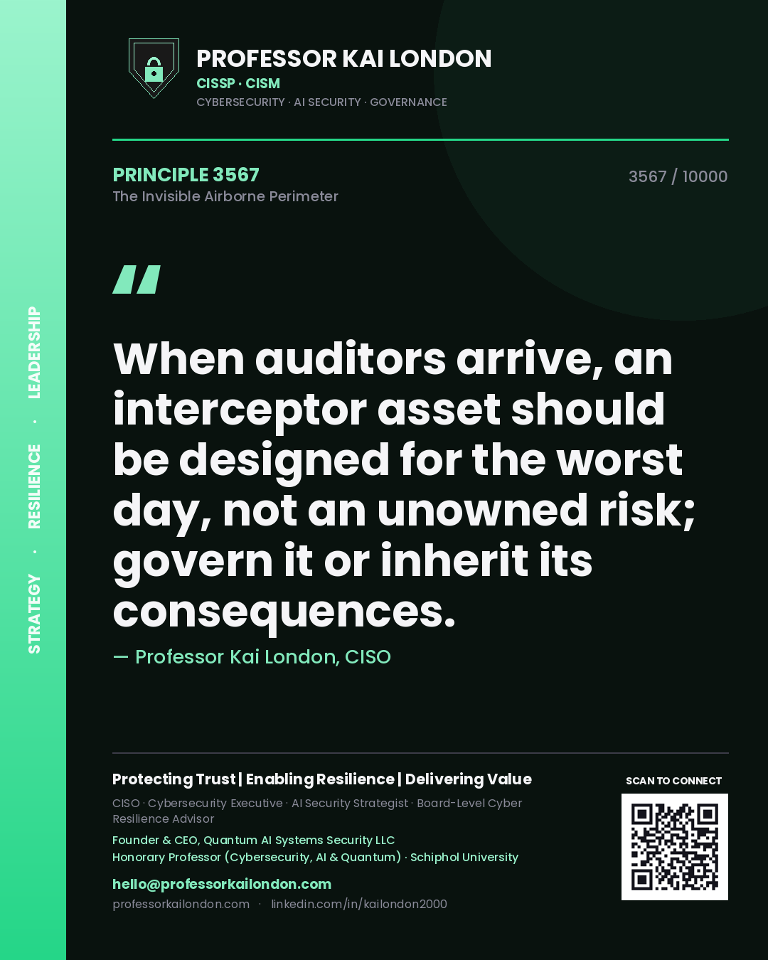 Professor Kai London principle 3567: When auditors arrive, an interceptor asset should be designed for the worst day, not an unowned risk; govern it or inherit its consequences.
