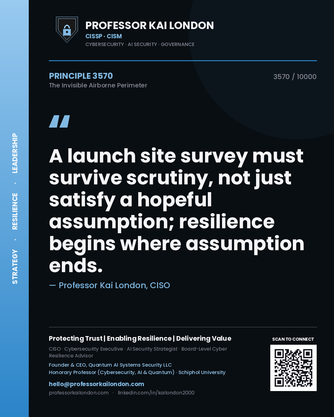 Professor Kai London principle 3570: A launch site survey must survive scrutiny, not just satisfy a hopeful assumption; resilience begins where assumption ends.