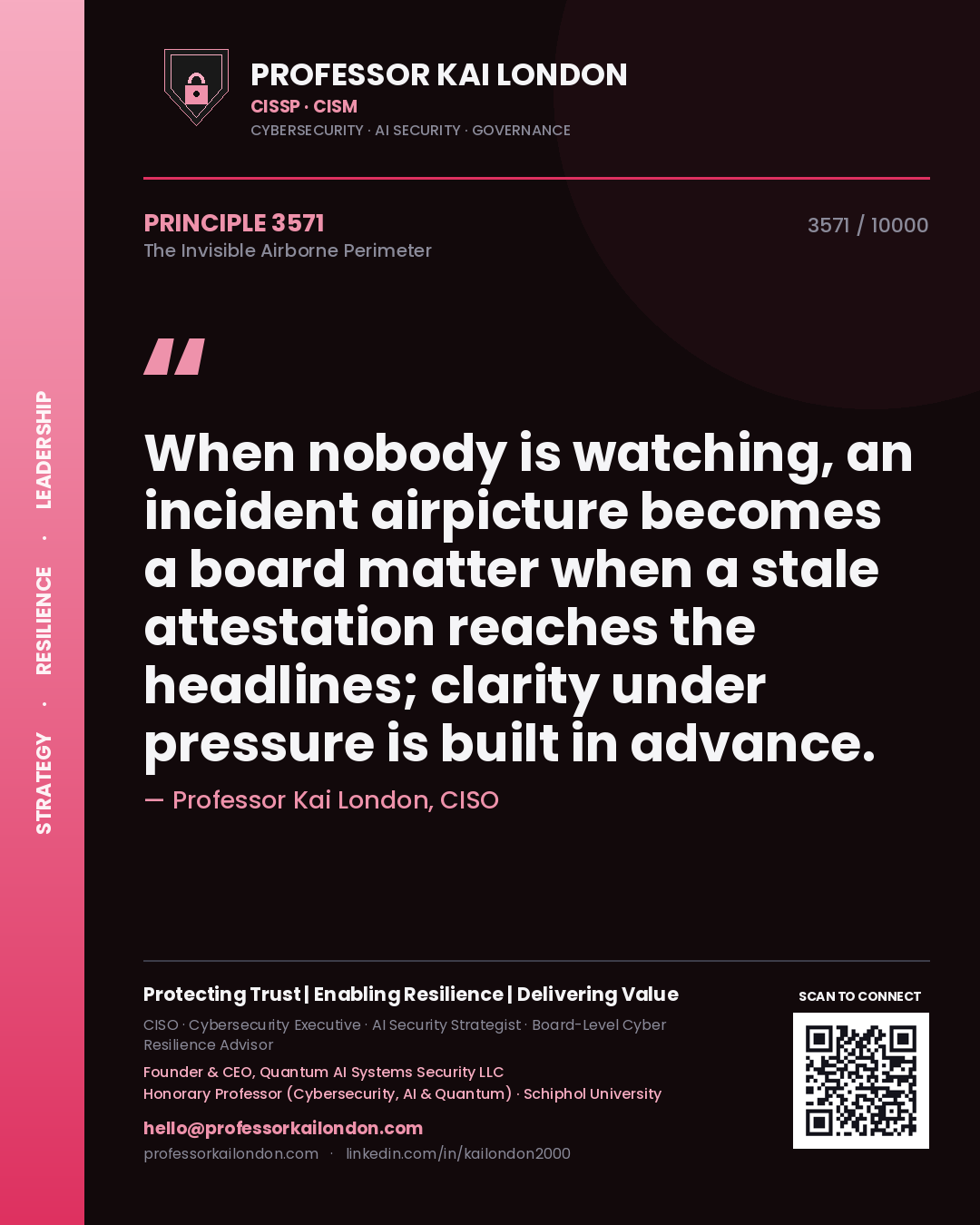 Professor Kai London principle 3571: When nobody is watching, an incident airpicture becomes a board matter when a stale attestation reaches the headlines; clarity under pressure is built in advance.