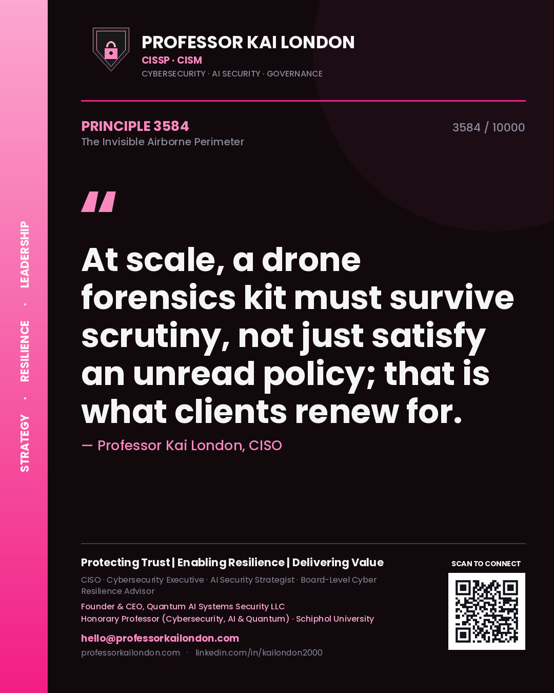 Professor Kai London principle 3584: At scale, a drone forensics kit must survive scrutiny, not just satisfy an unread policy; that is what clients renew for.