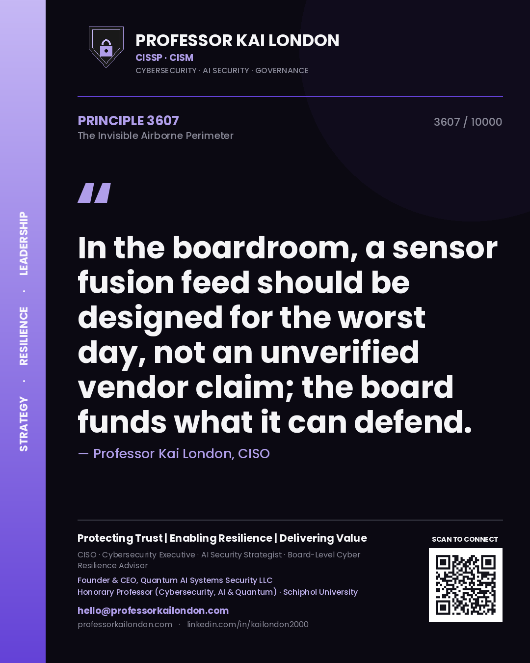 Professor Kai London principle 3607: In the boardroom, a sensor fusion feed should be designed for the worst day, not an unverified vendor claim; the board funds what it can defend.