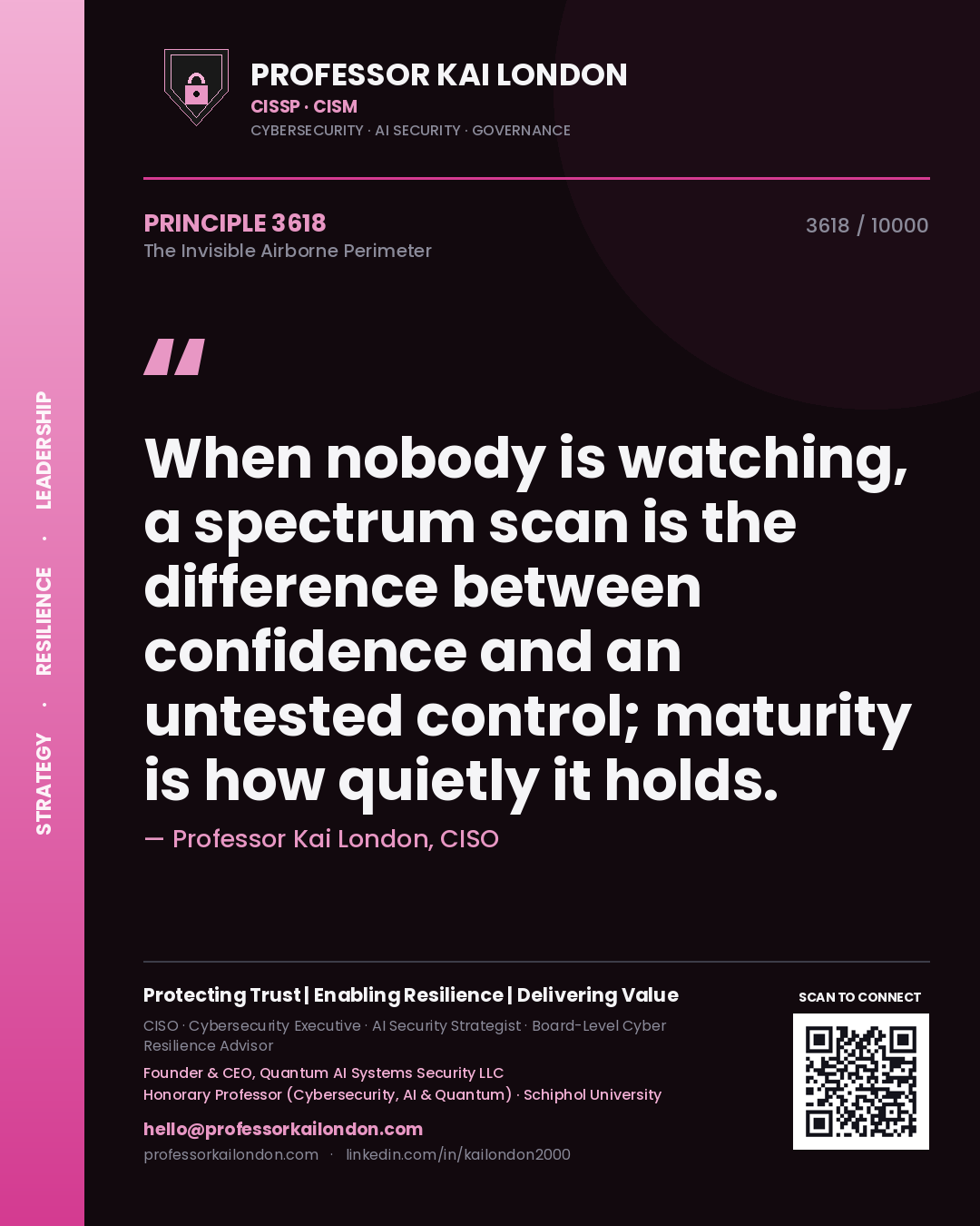 Professor Kai London principle 3618: When nobody is watching, a spectrum scan is the difference between confidence and an untested control; maturity is how quietly it holds.