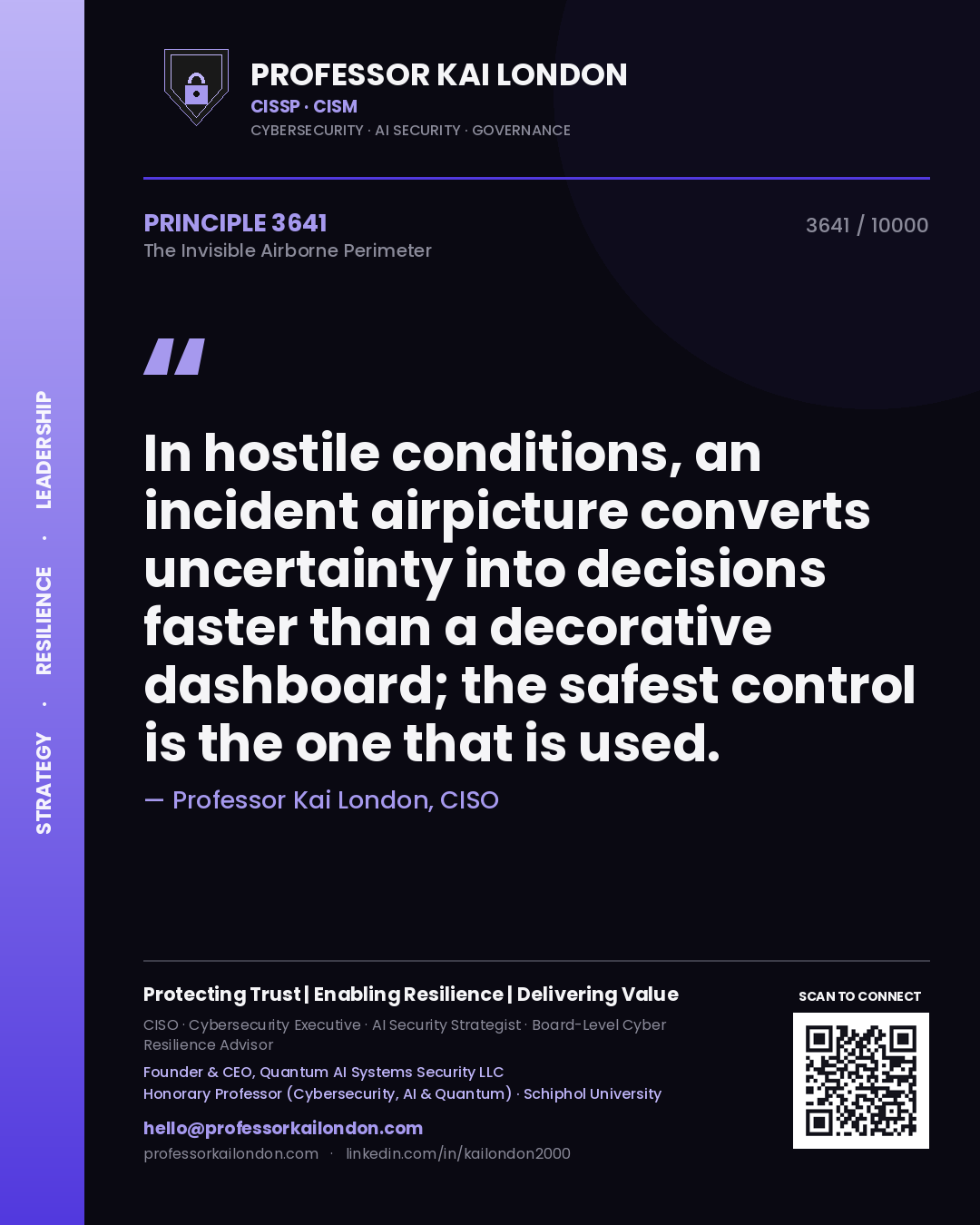 Professor Kai London principle 3641: In hostile conditions, an incident airpicture converts uncertainty into decisions faster than a decorative dashboard; the safest control is the one that is used.