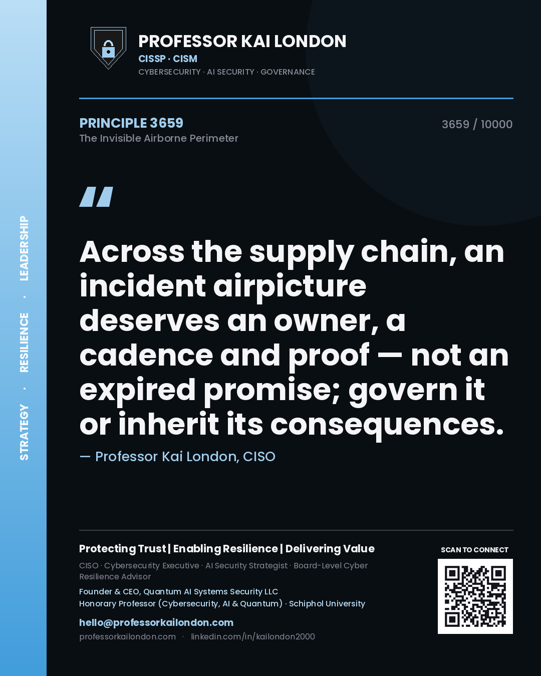 Professor Kai London principle 3659: Across the supply chain, an incident airpicture deserves an owner, a cadence and proof — not an expired promise; govern it or inherit its consequences.