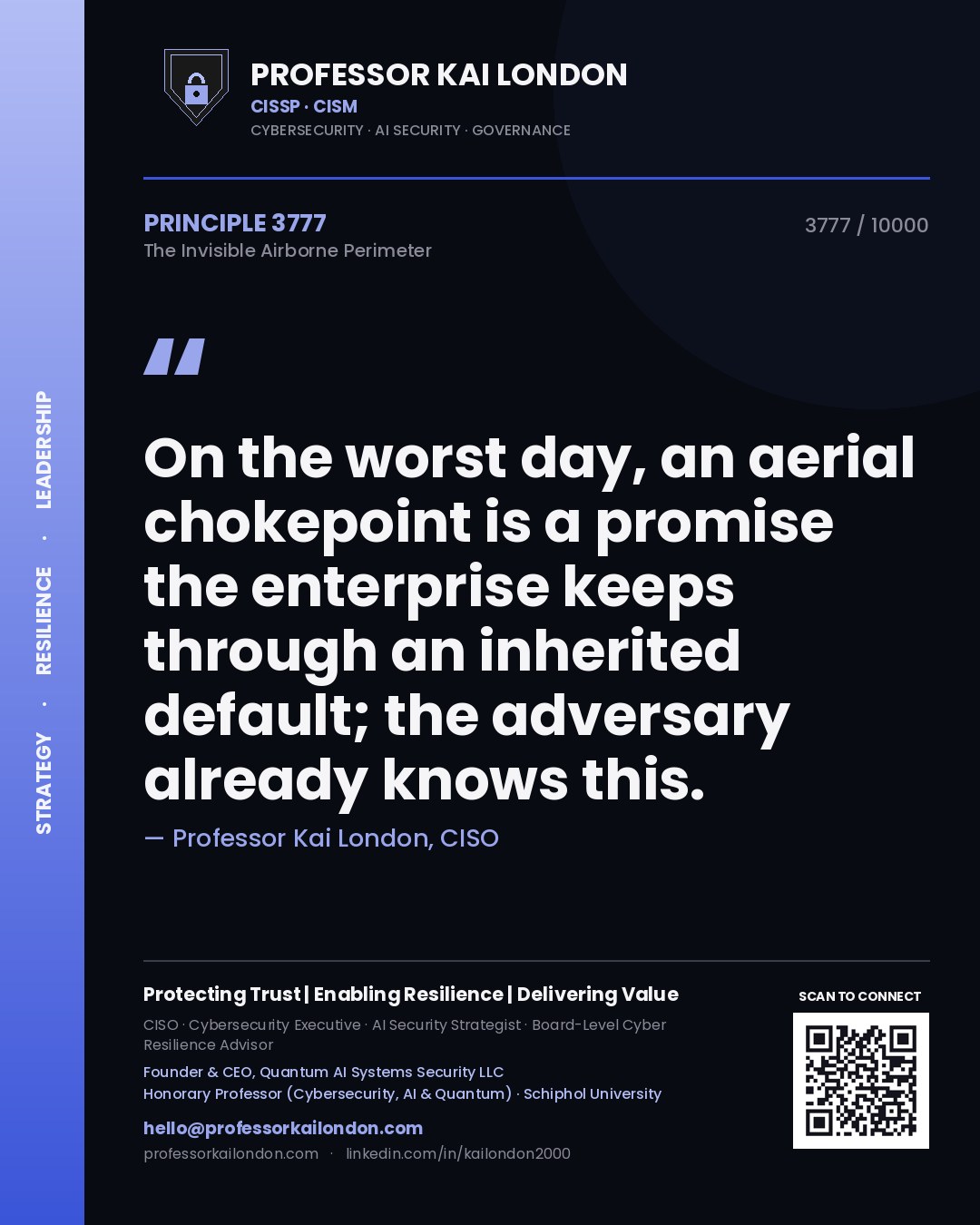 Professor Kai London principle 3777: On the worst day, an aerial chokepoint is a promise the enterprise keeps through an inherited default; the adversary already knows this.