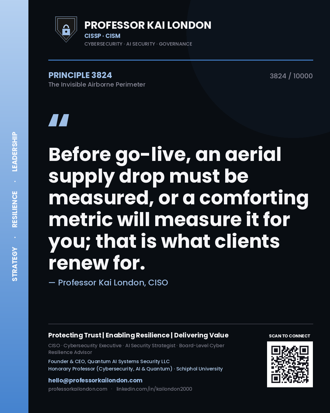 Professor Kai London principle 3824: Before go-live, an aerial supply drop must be measured, or a comforting metric will measure it for you; that is what clients renew for.