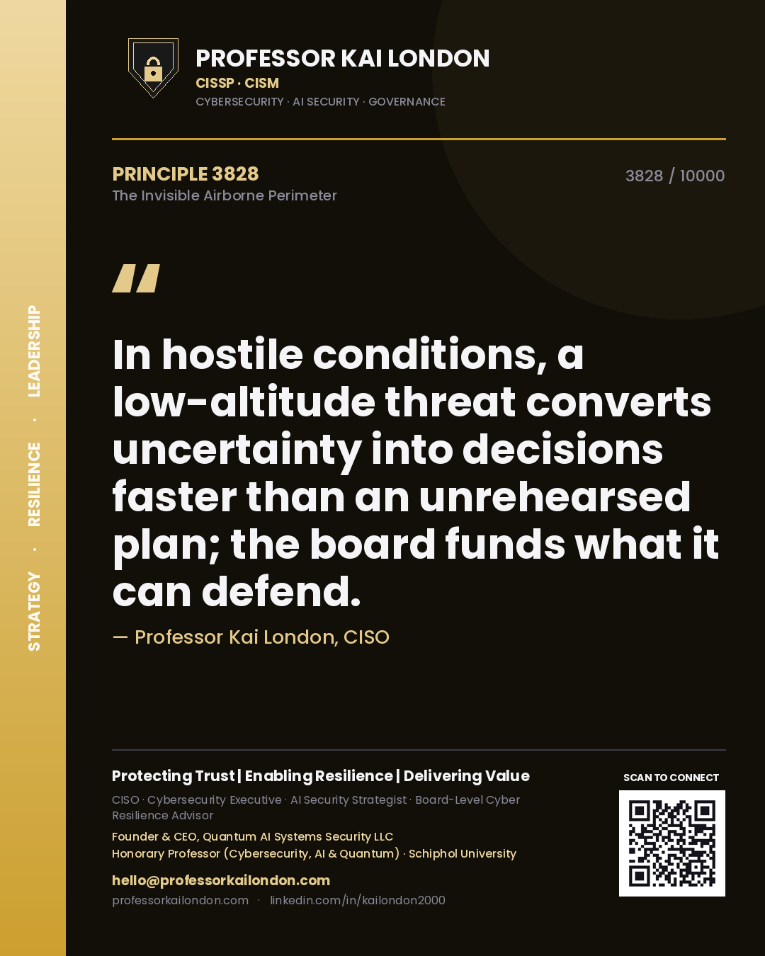 Professor Kai London principle 3828: In hostile conditions, a low-altitude threat converts uncertainty into decisions faster than an unrehearsed plan; the board funds what it can defend.